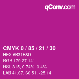 颜色代码: CMYK 0 / 85 / 21 / 30 | qconv.com