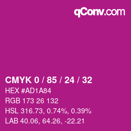 颜色代码: CMYK 0 / 85 / 24 / 32 | qconv.com
