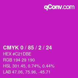 カラーコード: CMYK 0 / 85 / 2 / 24 | qconv.com