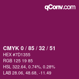 Color code: CMYK 0 / 85 / 32 / 51 | qconv.com