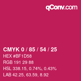カラーコード: CMYK 0 / 85 / 54 / 25 | qconv.com