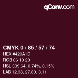 Color code: CMYK 0 / 85 / 57 / 74 | qconv.com