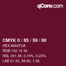 カラーコード: CMYK 0 / 85 / 59 / 60 | qconv.com