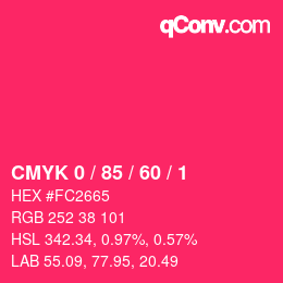 カラーコード: CMYK 0 / 85 / 60 / 1 | qconv.com