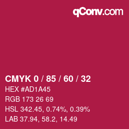颜色代码: CMYK 0 / 85 / 60 / 32 | qconv.com