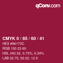 颜色代码: CMYK 0 / 85 / 60 / 41 | qconv.com