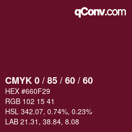 颜色代码: CMYK 0 / 85 / 60 / 60 | qconv.com