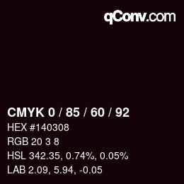 カラーコード: CMYK 0 / 85 / 60 / 92 | qconv.com