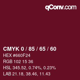 カラーコード: CMYK 0 / 85 / 65 / 60 | qconv.com