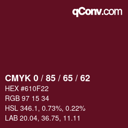 Farbcode: CMYK 0 / 85 / 65 / 62 | qconv.com