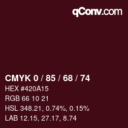 Color code: CMYK 0 / 85 / 68 / 74 | qconv.com