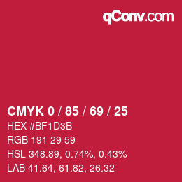 颜色代码: CMYK 0 / 85 / 69 / 25 | qconv.com