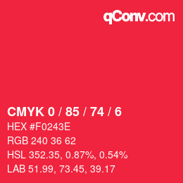 Color code: CMYK 0 / 85 / 74 / 6 | qconv.com