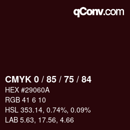 Color code: CMYK 0 / 85 / 75 / 84 | qconv.com