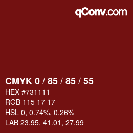 颜色代码: CMYK 0 / 85 / 85 / 55 | qconv.com