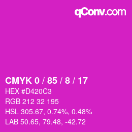 カラーコード: CMYK 0 / 85 / 8 / 17 | qconv.com