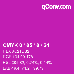 カラーコード: CMYK 0 / 85 / 8 / 24 | qconv.com