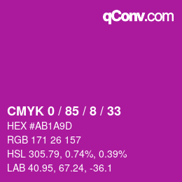 Color code: CMYK 0 / 85 / 8 / 33 | qconv.com