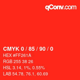 颜色代码: CMYK 0 / 85 / 90 / 0 | qconv.com