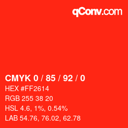 颜色代码: CMYK 0 / 85 / 92 / 0 | qconv.com