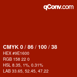 カラーコード: CMYK 0 / 86 / 100 / 38 | qconv.com