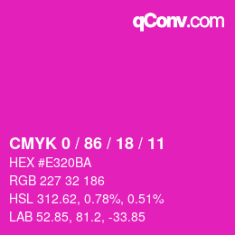 カラーコード: CMYK 0 / 86 / 18 / 11 | qconv.com