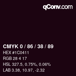 カラーコード: CMYK 0 / 86 / 38 / 89 | qconv.com