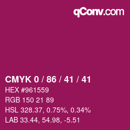 Farbcode: CMYK 0 / 86 / 41 / 41 | qconv.com