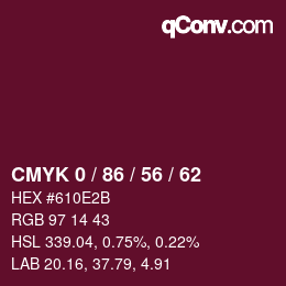 Color code: CMYK 0 / 86 / 56 / 62 | qconv.com
