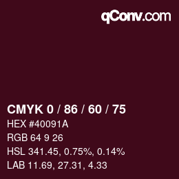 カラーコード: CMYK 0 / 86 / 60 / 75 | qconv.com