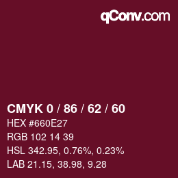 カラーコード: CMYK 0 / 86 / 62 / 60 | qconv.com