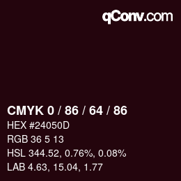 Color code: CMYK 0 / 86 / 64 / 86 | qconv.com