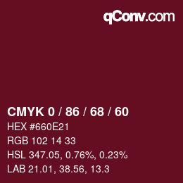 颜色代码: CMYK 0 / 86 / 68 / 60 | qconv.com