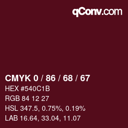 颜色代码: CMYK 0 / 86 / 68 / 67 | qconv.com