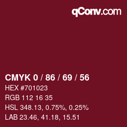Color code: CMYK 0 / 86 / 69 / 56 | qconv.com