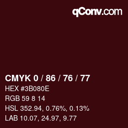 カラーコード: CMYK 0 / 86 / 76 / 77 | qconv.com