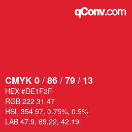 Código de color: CMYK 0 / 86 / 79 / 13 | qconv.com