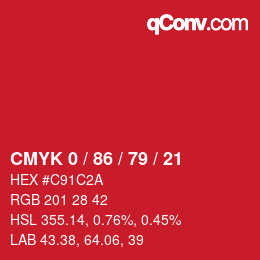 颜色代码: CMYK 0 / 86 / 79 / 21 | qconv.com