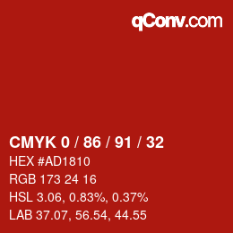 颜色代码: CMYK 0 / 86 / 91 / 32 | qconv.com