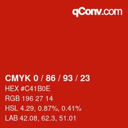 カラーコード: CMYK 0 / 86 / 93 / 23 | qconv.com