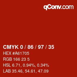 Código de color: CMYK 0 / 86 / 97 / 35 | qconv.com