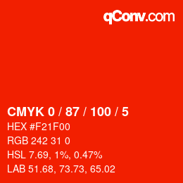 Farbcode: CMYK 0 / 87 / 100 / 5 | qconv.com
