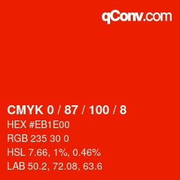 Color code: CMYK 0 / 87 / 100 / 8 | qconv.com