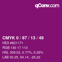 カラーコード: CMYK 0 / 87 / 13 / 49 | qconv.com