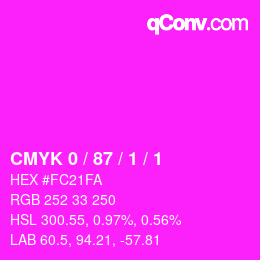 カラーコード: CMYK 0 / 87 / 1 / 1 | qconv.com