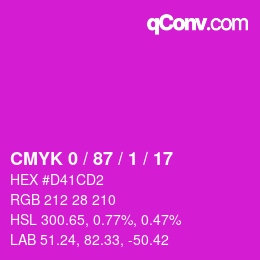 カラーコード: CMYK 0 / 87 / 1 / 17 | qconv.com