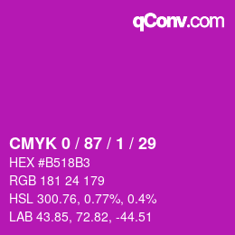 颜色代码: CMYK 0 / 87 / 1 / 29 | qconv.com