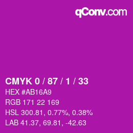 颜色代码: CMYK 0 / 87 / 1 / 33 | qconv.com