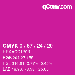 カラーコード: CMYK 0 / 87 / 24 / 20 | qconv.com