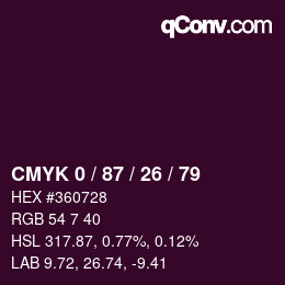 Farbcode: CMYK 0 / 87 / 26 / 79 | qconv.com